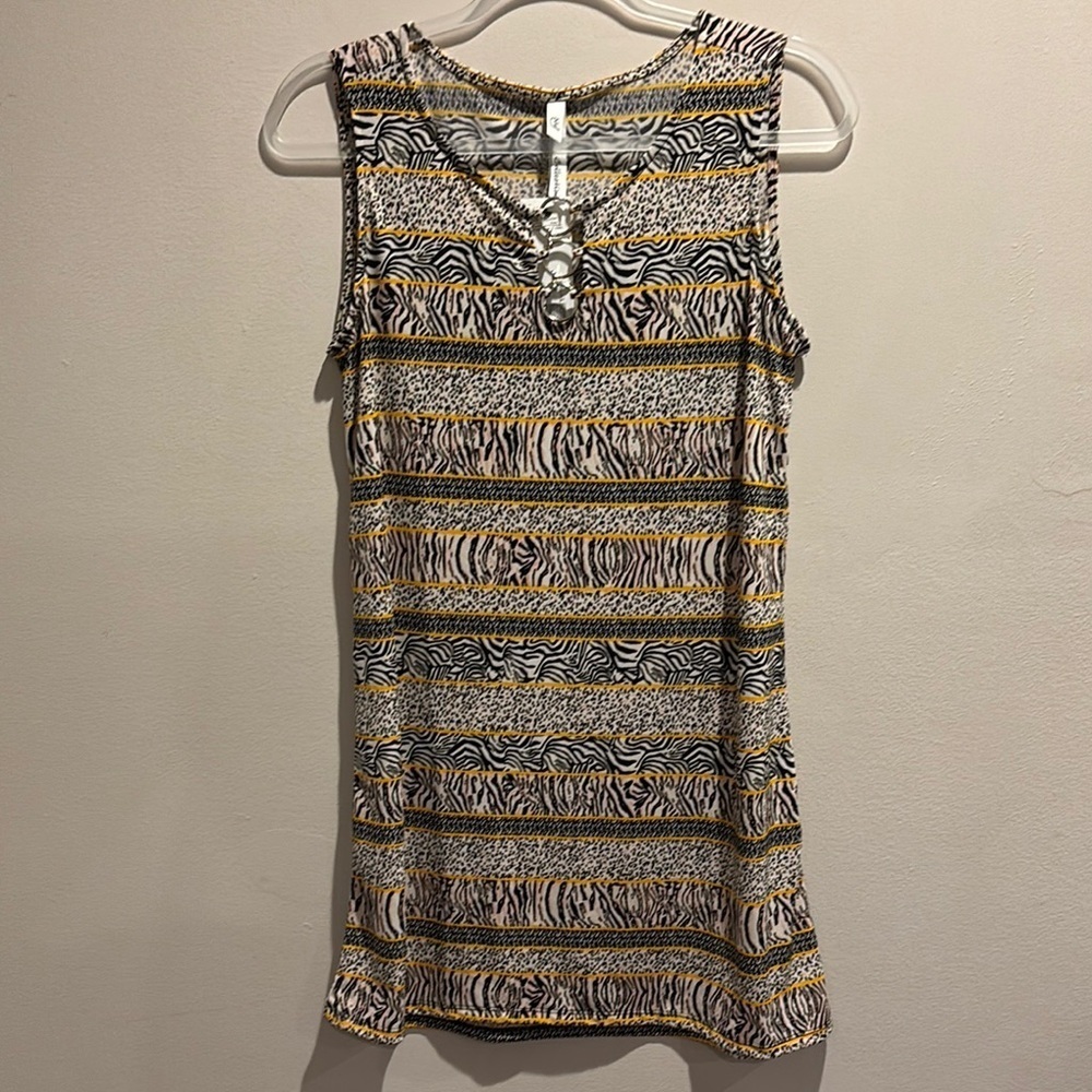 NY Collection Brown and Tan Sleeveless Scoop Neck Sundress